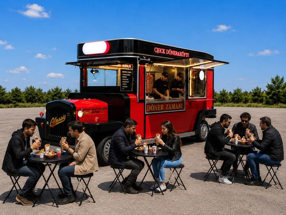 Guests eating at the food truck