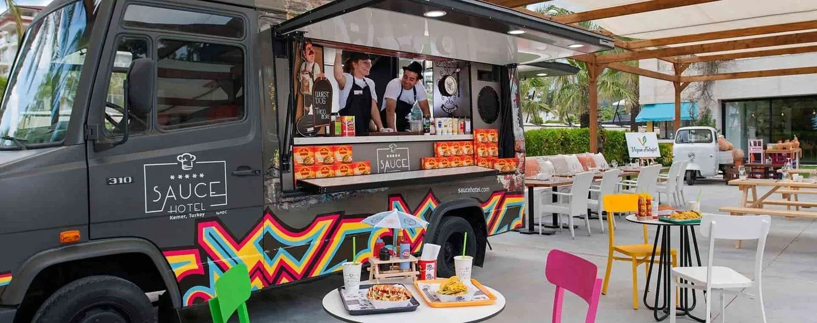 Sauce Hotel food truck serving on the hotel terrace