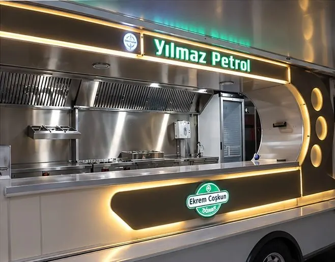 Yuvarlak ışık oyuklu, ışıklı kavisli servis tezgâhı